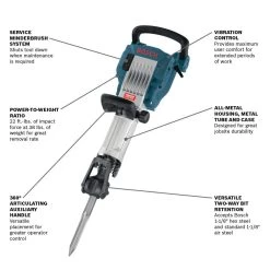 15 Amp 1-1/8 in. Corded Concrete Electric Hex Breaker Hammer Kit with Hard Carrying Case with Wheels by Bosch -Bosch outlet store bosch demolition breaker hammers 11335k a0 1000
