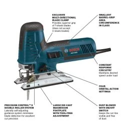 7.2 Amp Corded Variable Speed Barrel-Grip Jig Saw Kit with Assorted Blades and Carrying Case by Bosch -Bosch outlet store bosch jigsaws js572ebk 1d 1000