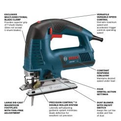 7.2 Amp Corded Variable Speed Top-Handle Jig Saw Kit with Assorted Blades and Carrying Case by Bosch -Bosch outlet store bosch jigsaws js572ek c3 1000