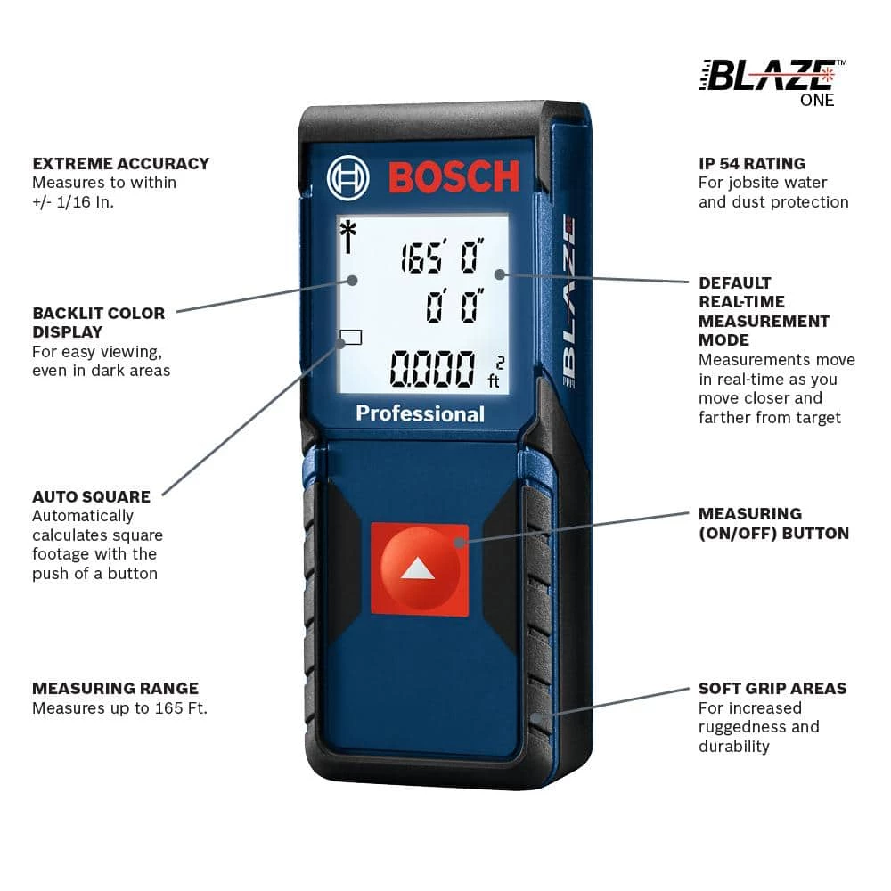 BLAZE 165 ft. Laser Distance Tape Measuring Tool with Square Footage Calculation by Bosch 2 BLAZE 165 ft. Laser Distance Tape Measuring Tool with Square Footage Calculation by Bosch - Image 2