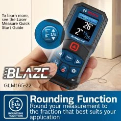 BLAZE 165 ft. Laser Distance Tape Measuring Tool with Color Screen and Measurement Rounding Functionality by Bosch -Bosch outlet store bosch laser distance measurer glm165 22 1f 1000