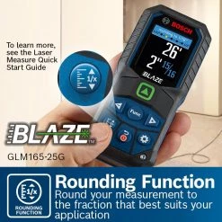 BLAZE 165 ft. Green Laser Distance Tape Measuring Tool with Color Screen and Measurement Rounding Functionality by Bosch -Bosch outlet store bosch laser distance measurer glm165 25g 1f 1000