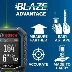 BLAZE 165 ft. Green Laser Distance Tape Measuring Tool with Bluetooth, Haptic Feedback, and Measurement Rounding by Bosch -Bosch outlet store bosch laser distance measurer glm165 27cg 40 1000