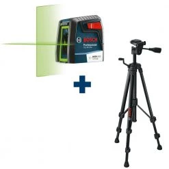 40 ft. Green Cross Line Self Leveling Laser with 360-Degree Mounting Device Plus Compact Tripod with Extendable Height by Bosch