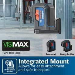 125 ft. Green 3-Point Self-Leveling Laser with VisiMax Technology, Integrated MultiPurpose Mount, and Hard Carrying Case by Bosch 24 125 ft. Green 3-Point Self-Leveling Laser with VisiMax Technology, Integrated MultiPurpose Mount, and Hard Carrying Case by Bosch -Bosch outlet store bosch laser level gpl100 30g fa 1000