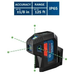 125 ft. Green 5-Point Self-Leveling Laser with VisiMax Technology, Integrated MultiPurpose Mount, and Hard Carrying Case by Bosch -Bosch outlet store bosch laser level gpl100 50g 1d 1000