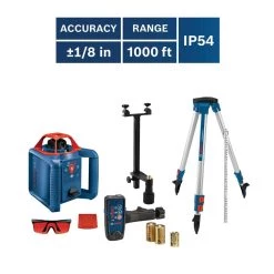 800 ft. Rotary Laser Level Self Leveling Complete Kit with Hard Carrying Case Factory Reconditioned by Bosch -Bosch outlet store bosch laser level grl800 20hvk rt 1d 1000