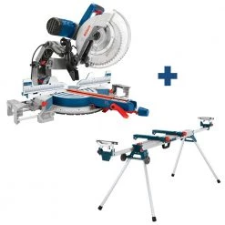 Bosch outlet store 19 15 Amp 12 in. Corded Dual-Bevel Sliding Glide Miter Saw with 60 Tooth Saw Blade and Bonus 32-1/2 in. Portable Stand by Bosch