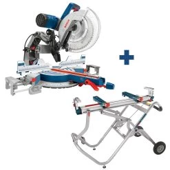 15 Amp 12 in. Corded Dual-Bevel Sliding Glide Miter Saw Combo Kit with Bonus Gravity Rise Wheeled Miter Saw Stand by Bosch
