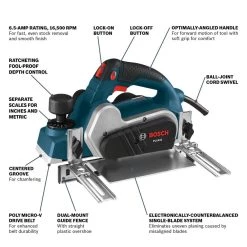 6.5 Amp 3-1/4 in. Corded Planer Kit with Reversible Woodrazor Micrograin Carbide Blade by Bosch -Bosch outlet store bosch planers pl1632 40 1000