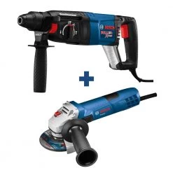 Bulldog Xtreme 8 Amp 1 in. Corded Variable Speed SDS-Plus Concrete Rotary Hammer Drill with Free 4-1/2 in. Angle Grinder by Bosch