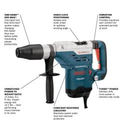 13 Amp 1-5/8 in. SDS-Max Corded Rotary Hammer Drill with Handle, Case, Bonus SDS-Max, Spline Chiseling Dust Attachment by Bosch -Bosch outlet store bosch rotary hammers 11264evs hdc300 fa 1000