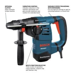 8 Amp 1-1/8 in. Corded Variable Speed SDS-Plus Concrete/Masonry Rotary Hammer Drill with Depth Gauge and Carrying Case by Bosch -Bosch outlet store bosch rotary hammers rh328vc a0 1000