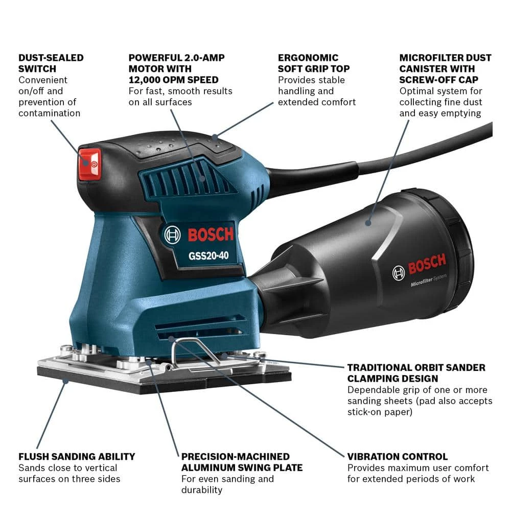 2 Amp 1/4 in. Corded Sheet Orbital Finishing Sander by Bosch 2 2 Amp 1/4 in. Corded Sheet Orbital Finishing Sander by Bosch - Image 2
