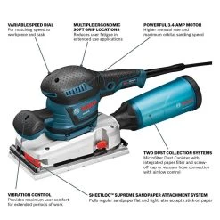 3.4 Amp 1/2 in. Corded Electric Finishing Orbital Sander Kit with Vibration Control for 4.5 in. x 9 in. Sheets by Bosch -Bosch outlet store bosch sheet sanders os50vc 40 1000