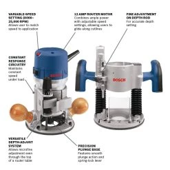 12 Amp 2-1/4 in. Corded Peak Variable Speed Plunge and Fixed Base Router Kit with Hard Case by Bosch -Bosch outlet store bosch wood routers 1617evspk 40 1000