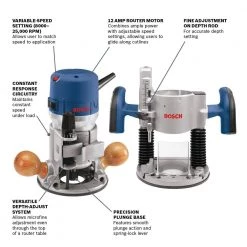 12 Amp 2-1/4 HP Plunge and Fixed Base Corded Router Kit with Bonus Guide, Dust Extraction Hood and Adapter by Bosch -Bosch outlet store bosch wood routers 1617evspkra1054 40 1000
