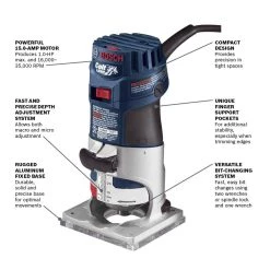5.6 Amp 1.0 HP 120-Volt Variable-Speed Fixed Base Corded Palm Router by Bosch -Bosch outlet store bosch wood routers pr20evs c3 1000